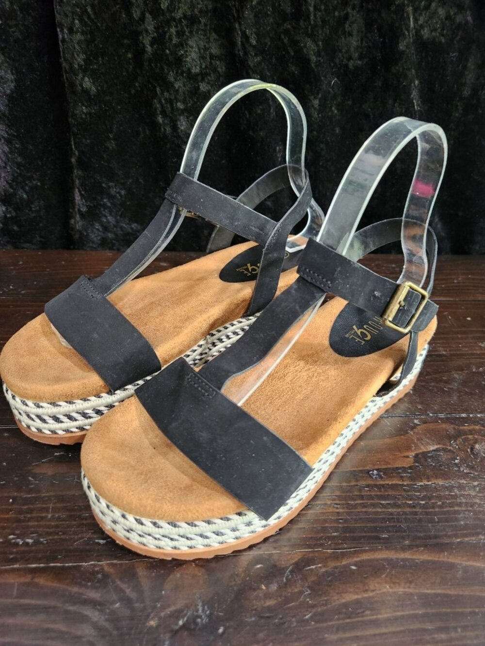 Rogue Helium Black Espadrille Strappy Platform Sandal/Sz. 6.5